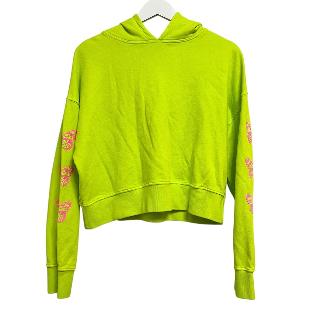 Frankies Bikinis Burl Sweatshirt Hoodie Womens L Green Butterfly Graphic Sleeves